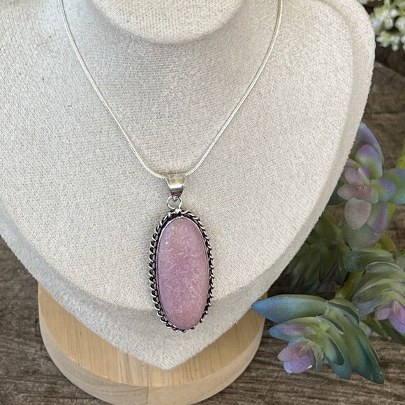 Pink Opal 925 Sterling Silver Necklace Handmade Pendant gemstone - Picture 6 of 12